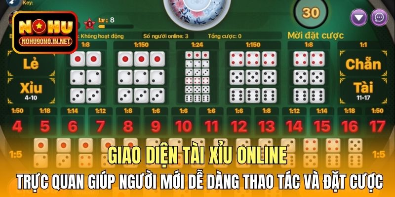 Giao diện Tài Xỉu online trực quan giúp người mới dễ dàng thao tác và đặt cược